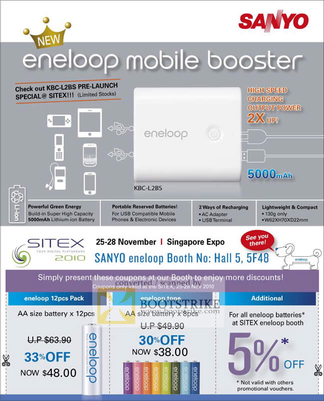 Sitex 2010 price list image brochure of FMI Sanyo Eneloop KBC L2BS AA Battery Vouchers