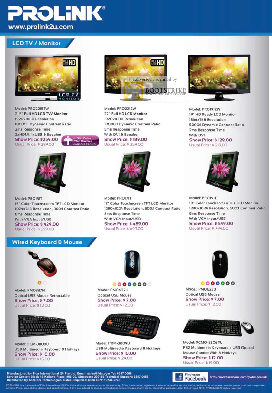 Sitex 2010 price list image brochure of Fida Prolink LCD TV Monitor PRO Wired Keyboard Mouse USB PS2