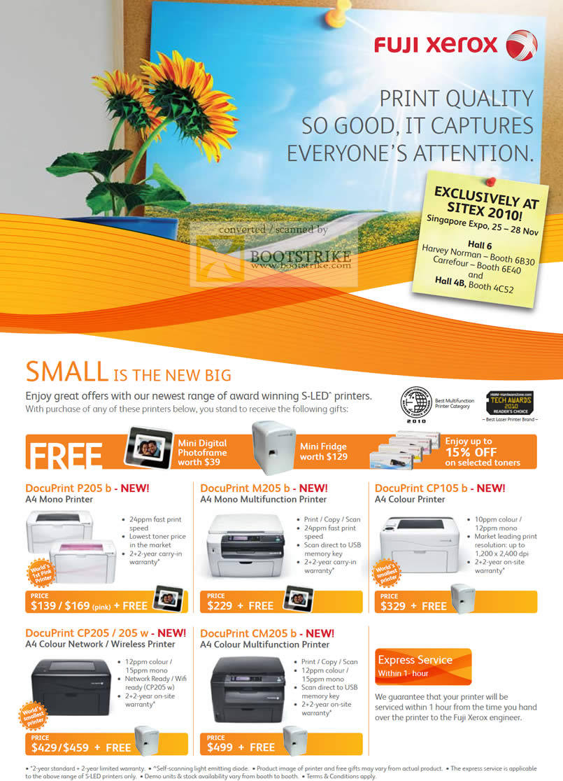 Sitex 2010 price list image brochure of Fuji Xerox Printers DocuPrint P205 B M205 CP105 CP205 205w CM205 Multifunction