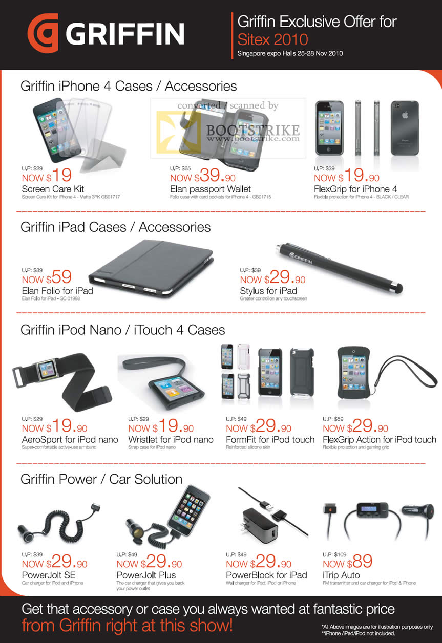 Sitex 2010 price list image brochure of Griffin Ban Leong IPhone 4 Cases Accessories IPad Screen Care Elan Passport Wallet FlexGrip Stylus AeroSport PowerJolt ITrip