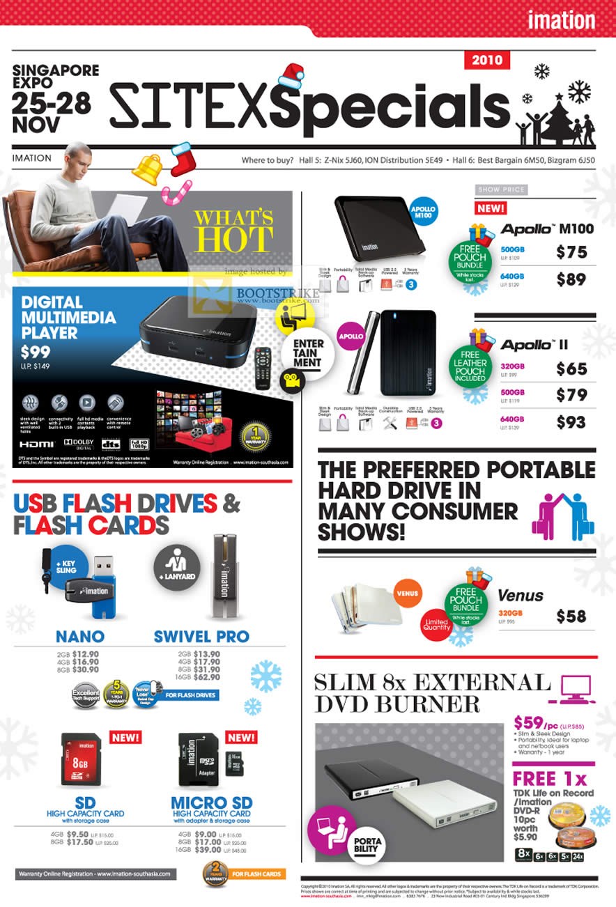 Sitex 2010 price list image brochure of Imation Media Player External Storage Apollo M100 II Slim DVD Writer Flash Drive Nano Swivel Pro SD Micro