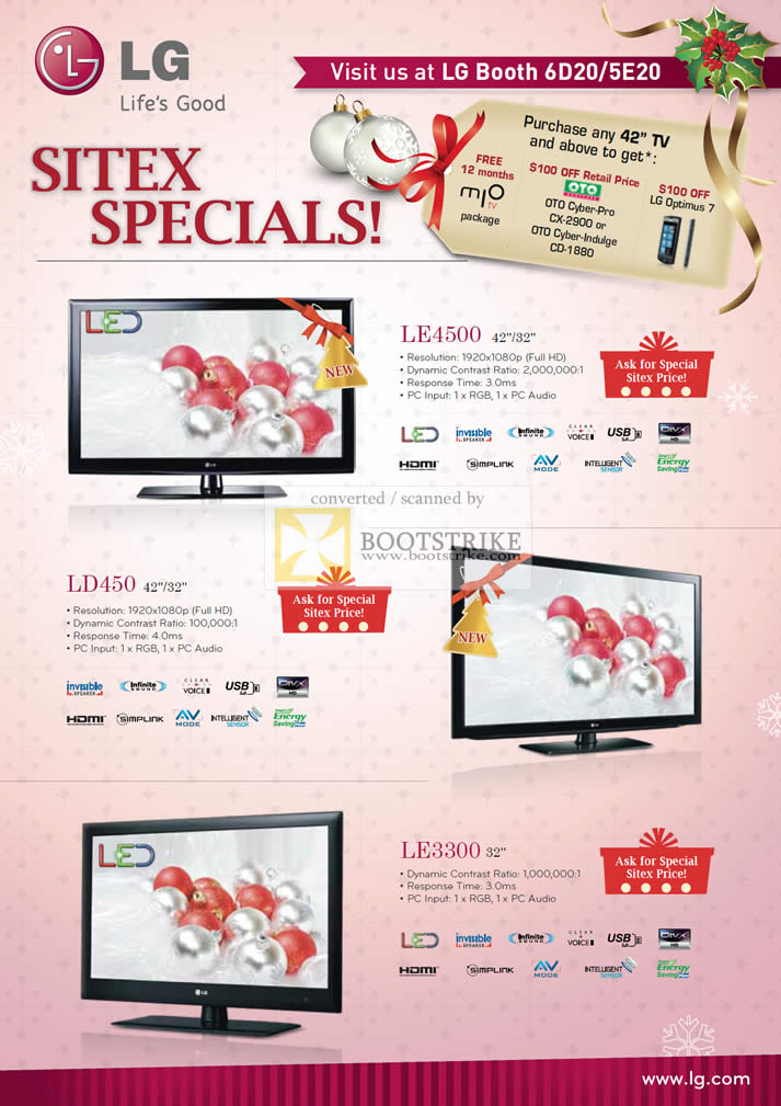 Sitex 2010 price list image brochure of LG LED TV LE4500 LD450 LE3300