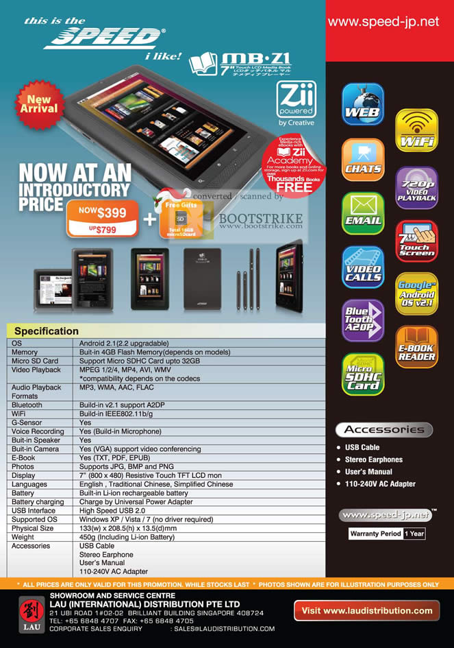 Sitex 2010 price list image brochure of Lau Intl Speed MB Z1 Zii Android Ebook Media Book