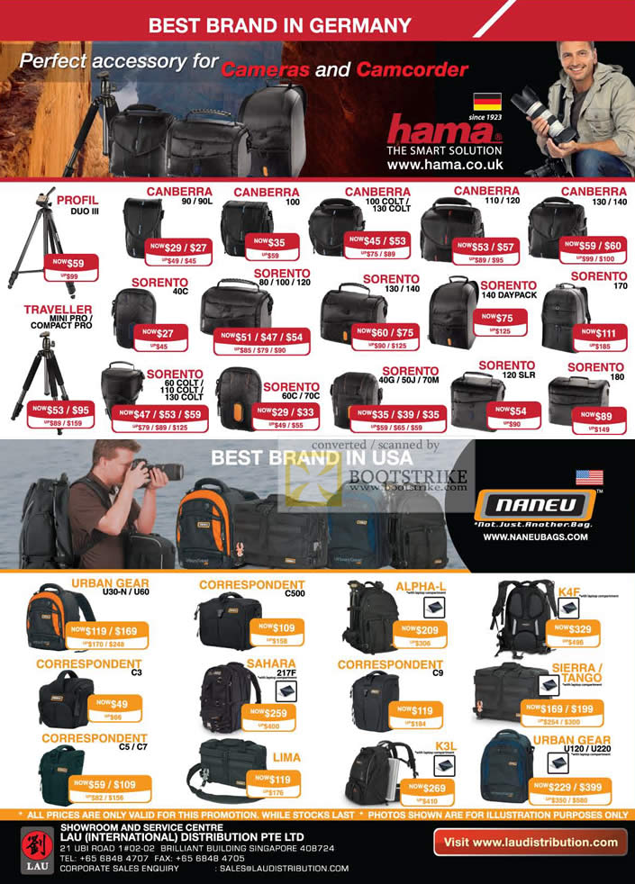 Sitex 2010 price list image brochure of Lau Intl Tripods Hama Profil Canberra Sorento Naneu Correspondent Urban Gear