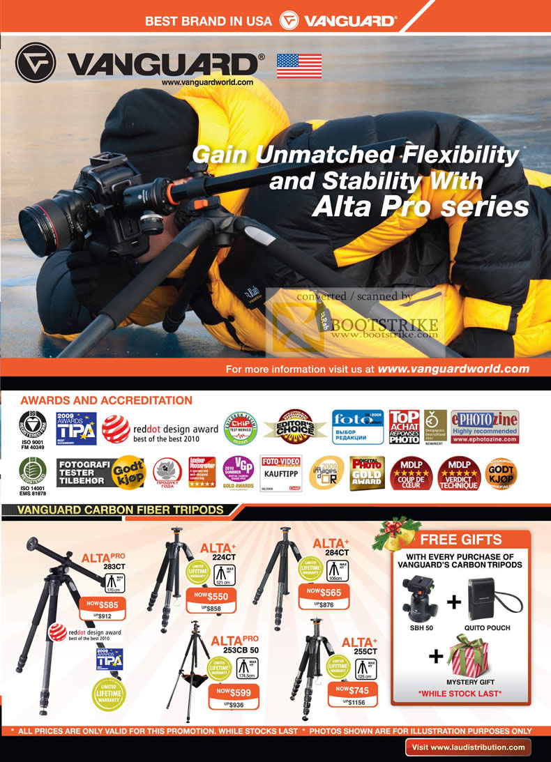 Sitex 2010 price list image brochure of Lau Intl Vanguard Alta Pro Awards Accreditation Carbon Fiber Tripods