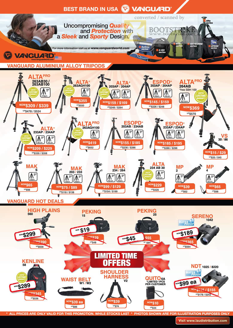 Sitex 2010 price list image brochure of Lau Intl Vanguard Tripods Alta Espod Mak MP VS Pro Bags Quito NDT Sereno Peking