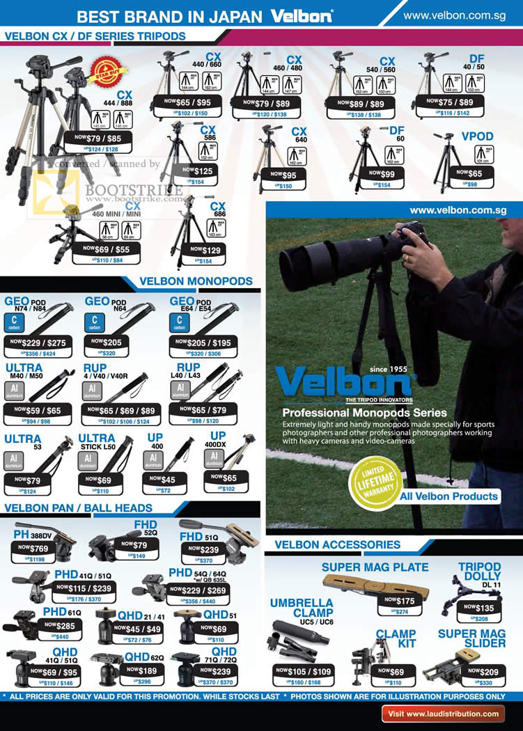 Sitex 2010 price list image brochure of Lau Intl Velbon Tripods CX DF Monopods Geo Vpod Pan Ball Heads FHD QHD PHD Accessories