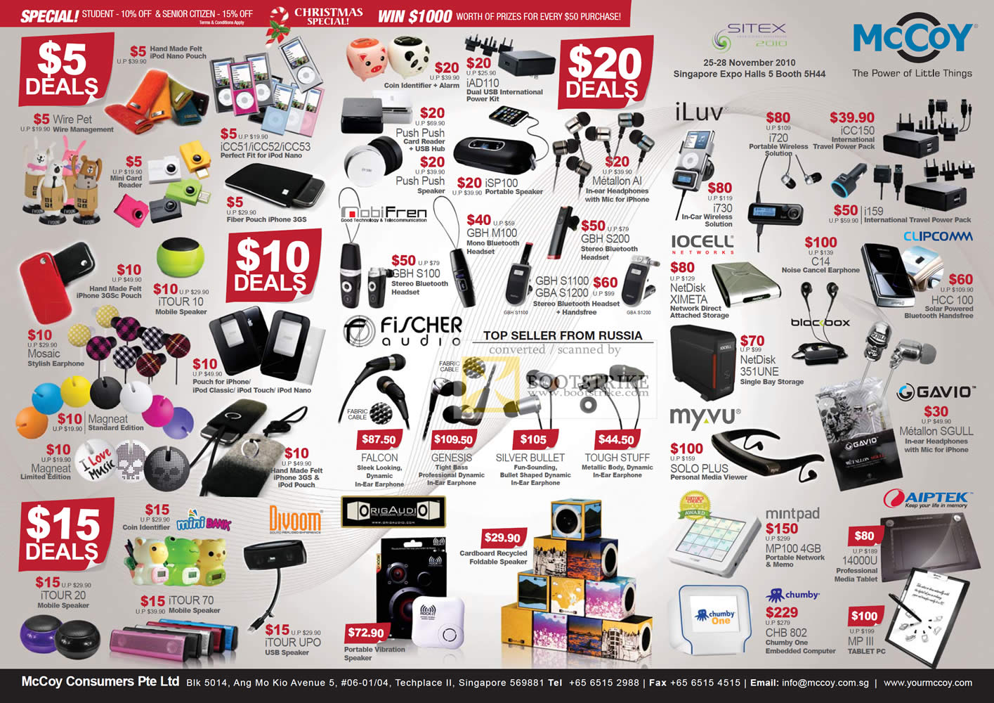 Sitex 2010 price list image brochure of Mccoy ILuv Fischer Audio Earphones Iocell NAS Myvu Gavio Aptek Divoom Clipcomm Mintpad Chumby