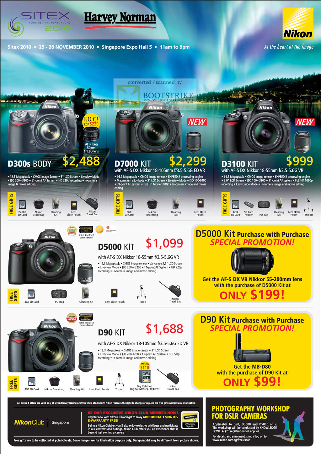 Sitex 2010 price list image brochure of Nikon Digital Cameras DSLR D300s D7000 D3100 Kit Body D5000 D90