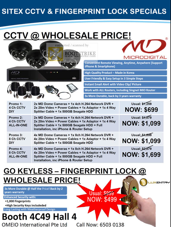 Sitex 2010 price list image brochure of Omeio CCTV MD Dome Cameras DVR Fingerprint Lock LuxEntry Microdigital MD