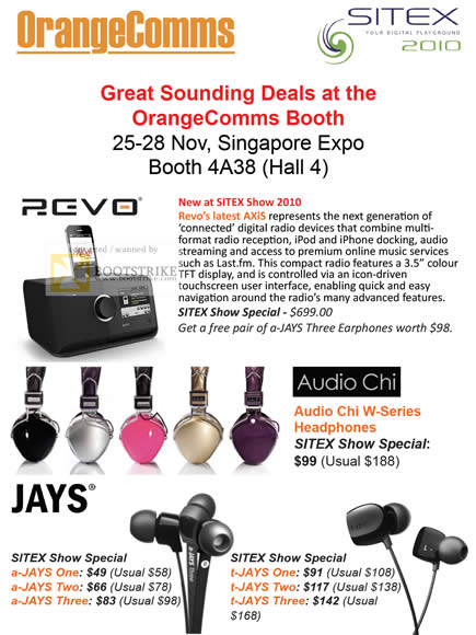 Sitex 2010 price list image brochure of Orange Comms Revo Speakers IPod Audio Chi W Series A Jays One Two Three T Jays