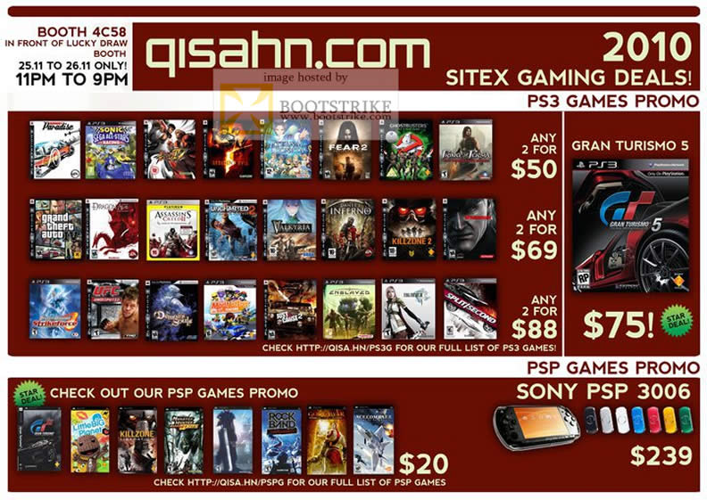 Sitex 2010 price list image brochure of Qisahn Com PS3 Games PSP Games Sony PSP 3006 Gran Turismo 5