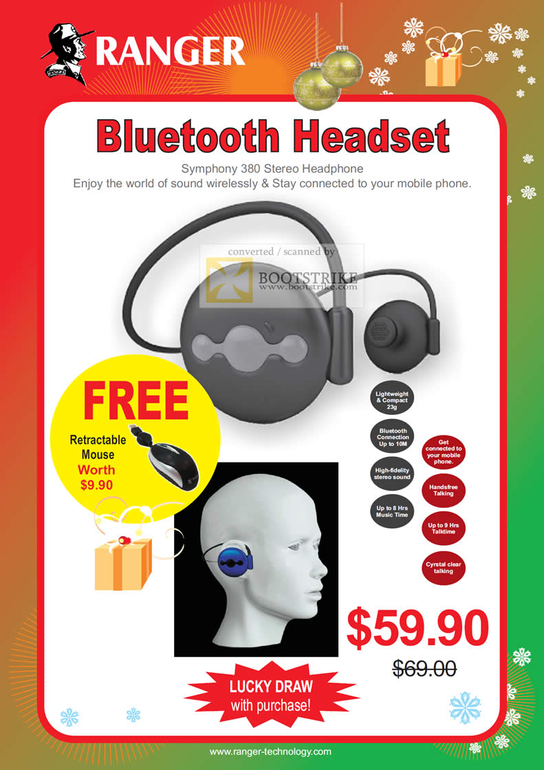 Sitex 2010 price list image brochure of Ranger Bluetooth Headset Symphony 380