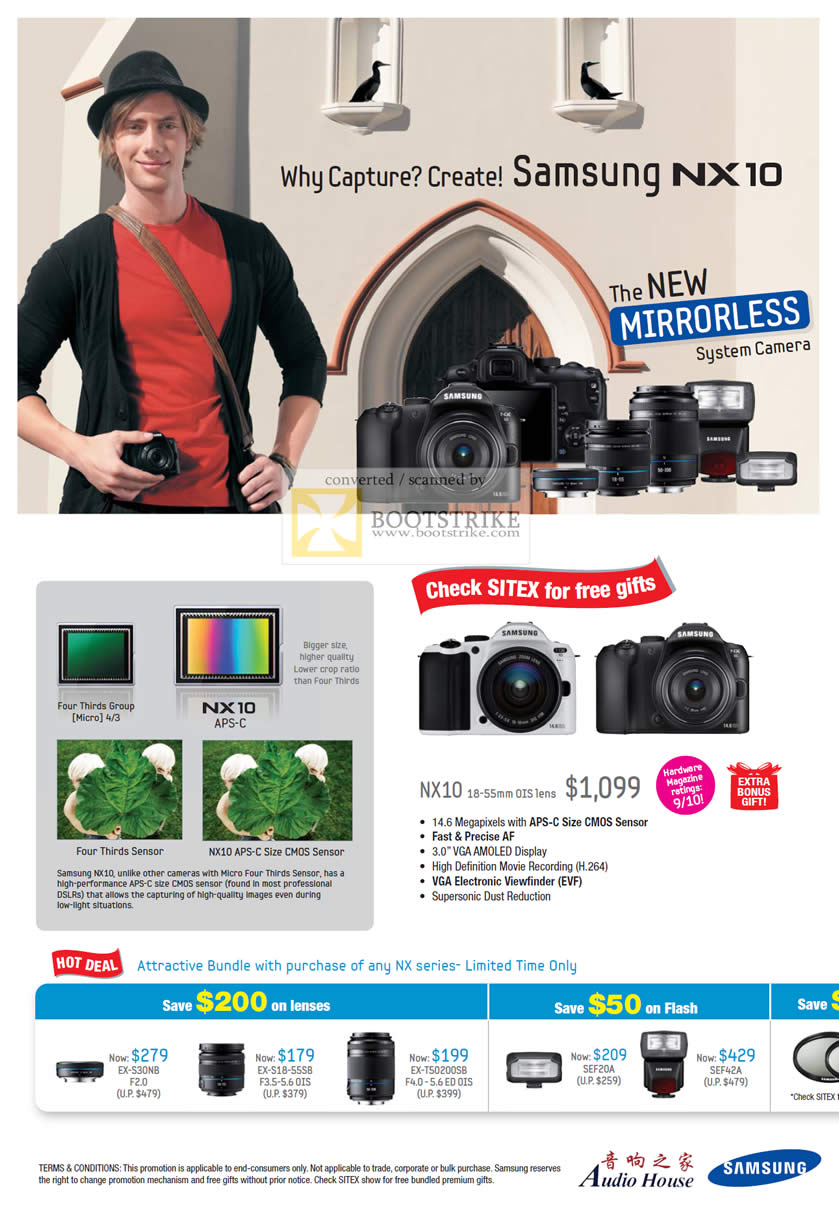 Sitex 2010 price list image brochure of Samsung Audio House Digital Cameras NX10 Mirrorless OIS