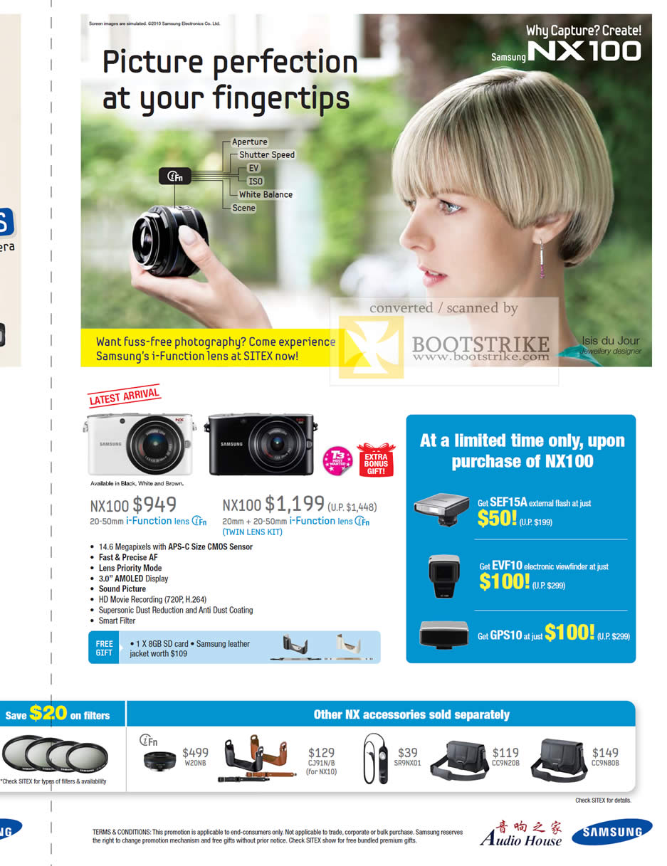 Sitex 2010 price list image brochure of Samsung Audio House Digital Cameras NX100 I Function IFn