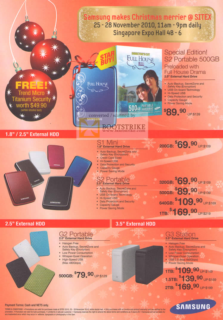 Sitex 2010 price list image brochure of Samsung External Storage S2 Portable S1 Mini G2 G3 Station