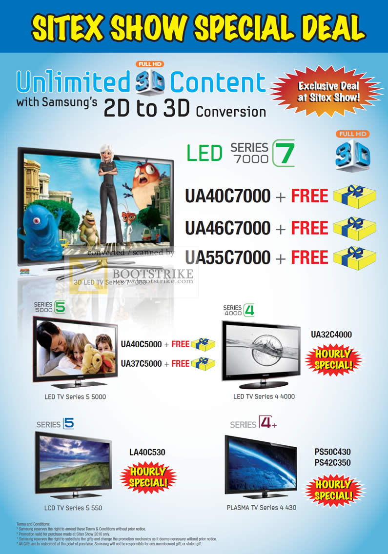 Sitex 2010 price list image brochure of Samsung Gain City Hourly Special LED Series 7000 7 5000 5 4000 4 Plus 3D