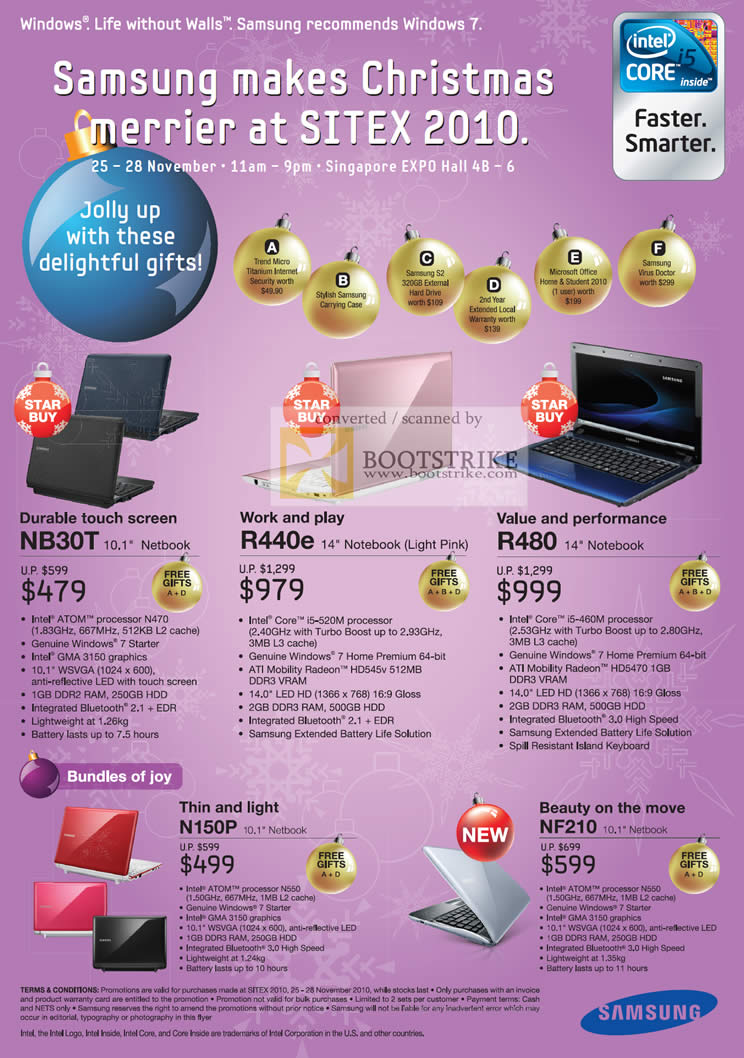 Sitex 2010 price list image brochure of Samsung Notebooks NB30T R440e R480 N150P NF210 Touch