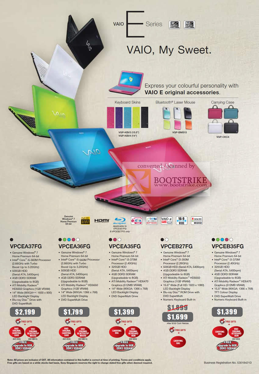 Sitex 2010 price list image brochure of Sony Notebooks Vaio E Series VPCEA37FG VPCEA36FG VPCEA35FG VPCEB27FB VPCEB35FG