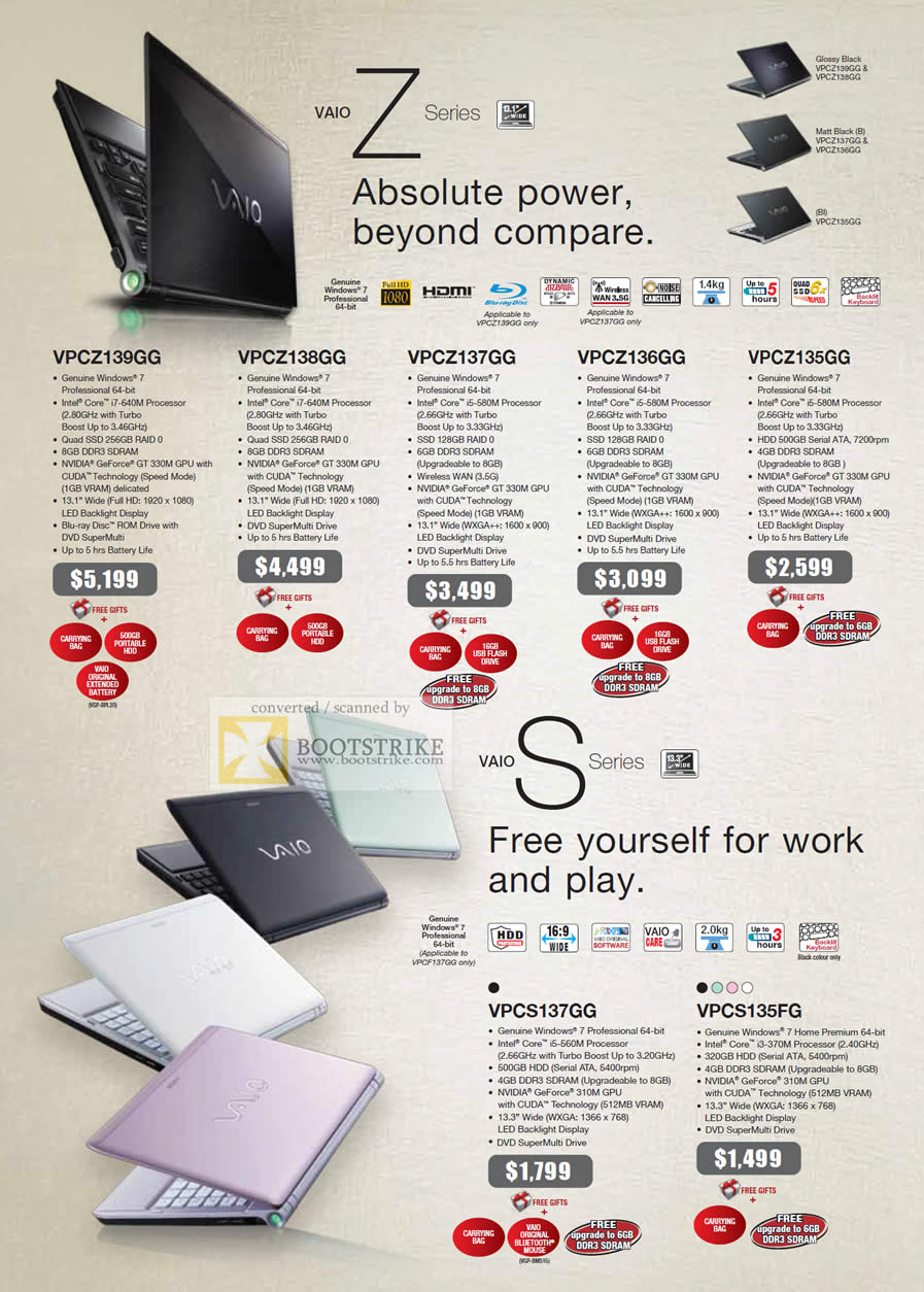 Sitex 2010 price list image brochure of Sony Notebooks Vaio Z Series S Series VPCZ139GG VPCZ135GG VPCS137GG VPCS135FG