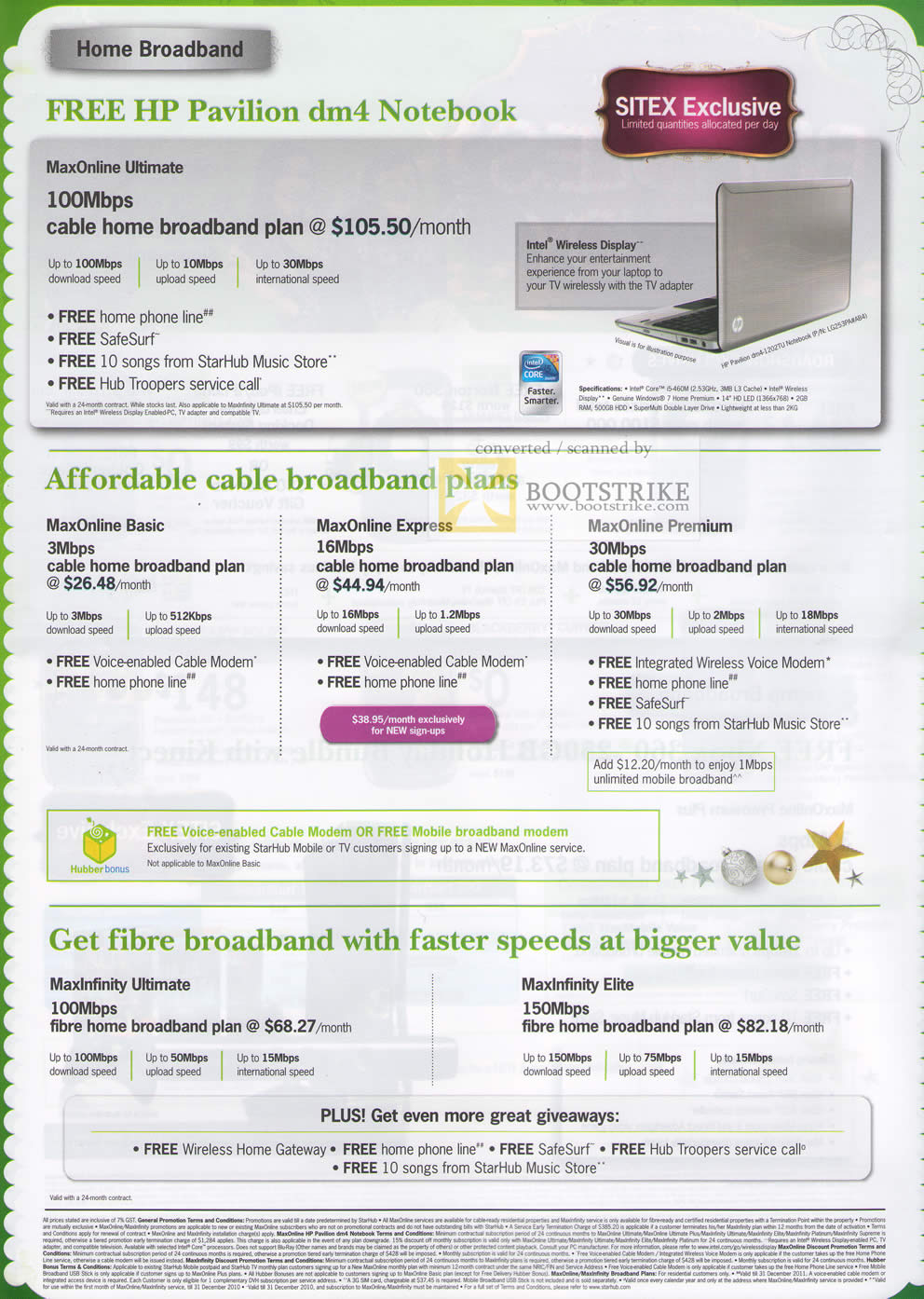 Sitex 2010 price list image brochure of Starhub HP Pavilion DM4 Notebook Maxonline Ultimate Express Basic Premium Fibre MaxInfinity Elite