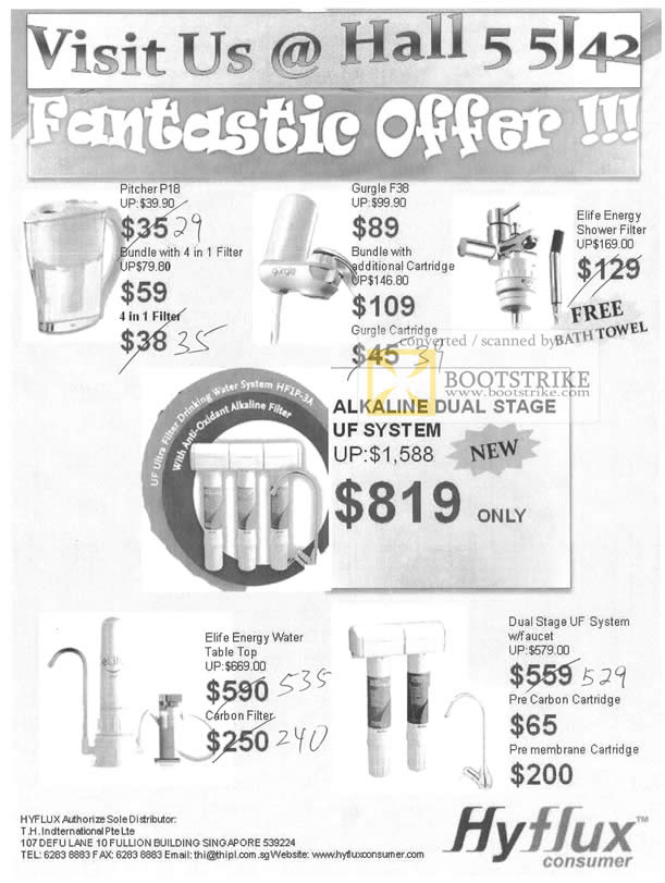 Sitex 2010 price list image brochure of TH Hyflux Pitcher P18 Filter Gurgle F38 Cartridge Elife Energy Shower Alkaline Duak Stage UF System Carbon Pre Membrane