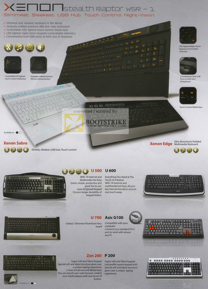 Sitex 2010 price list image brochure of The Headphones Gallery Powerlogic Keyboard Xenon Stealth Raptor XSR Sabre Edge U500 U700 Zen 200 Asic G100