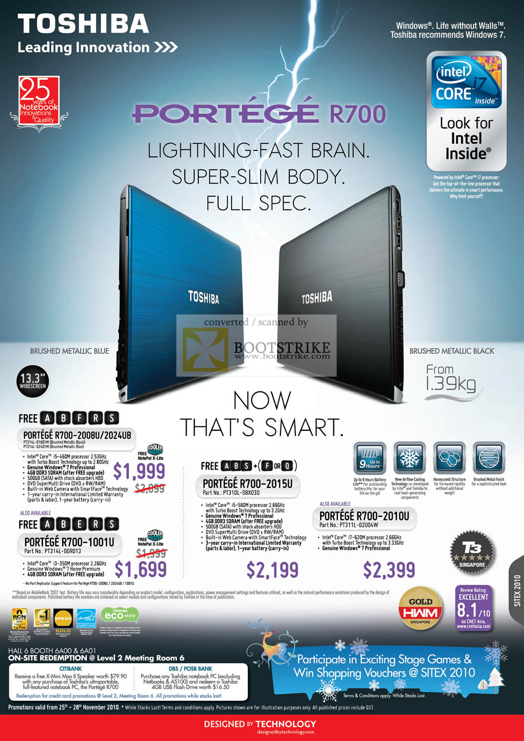 Sitex 2010 price list image brochure of Toshiba Notebooks Portege R700 2008U 2024UB 1001U 2015U 2010U