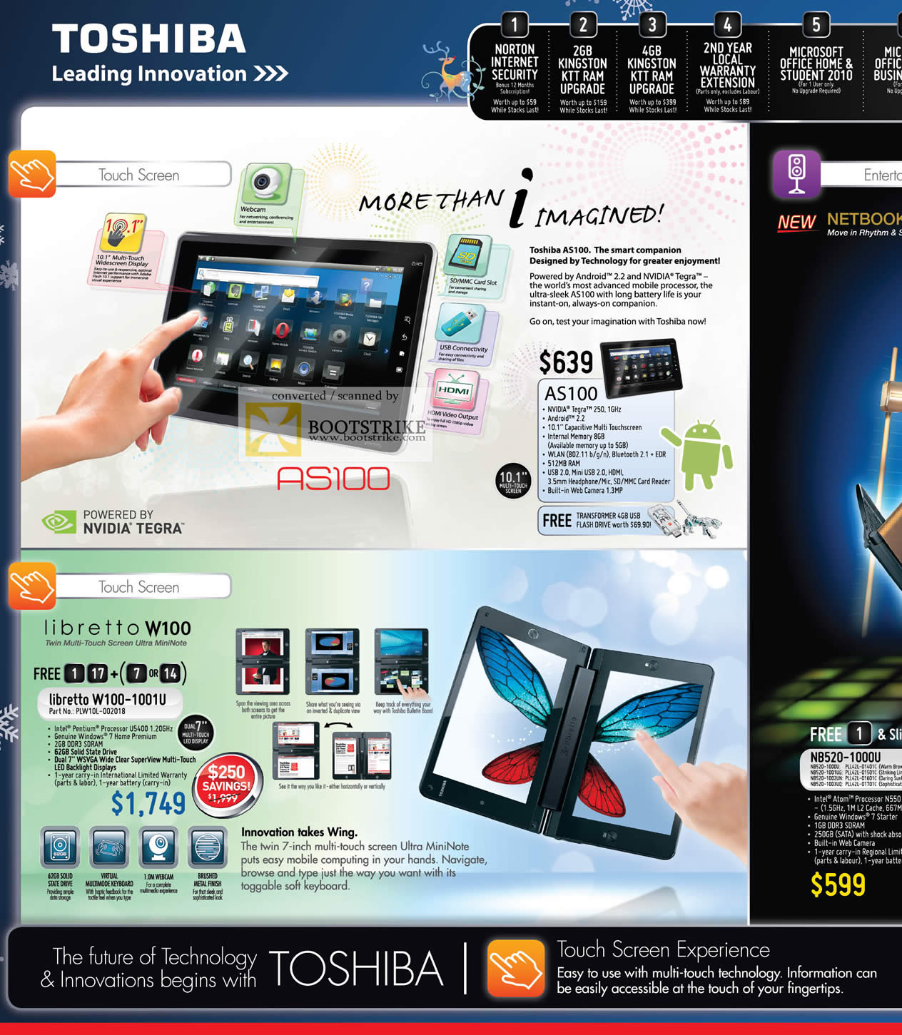 Sitex 2010 price list image brochure of Toshiba Tablets Nvidia Tegra AS100 Android Libretto W100 1001U