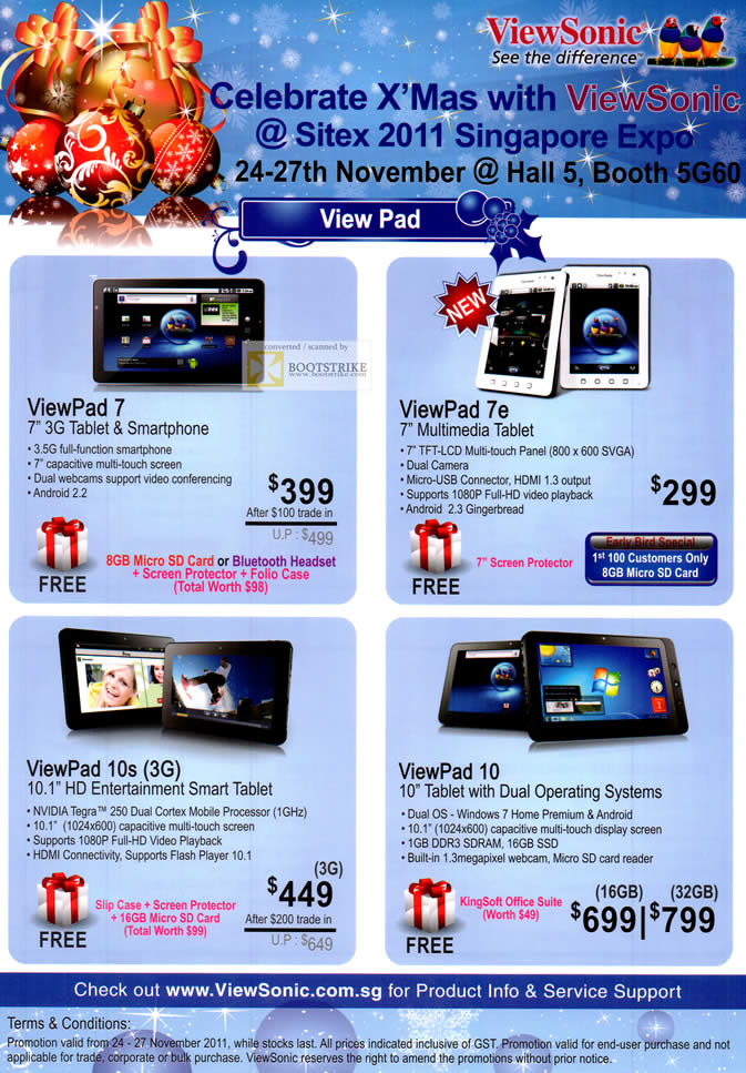 SITEX 2011 price list image brochure of AAAs Com Viewsonic Monitors ViewPad 7 Tablet, Viewpad 7e, Viewpad 10s, ViewPad 10