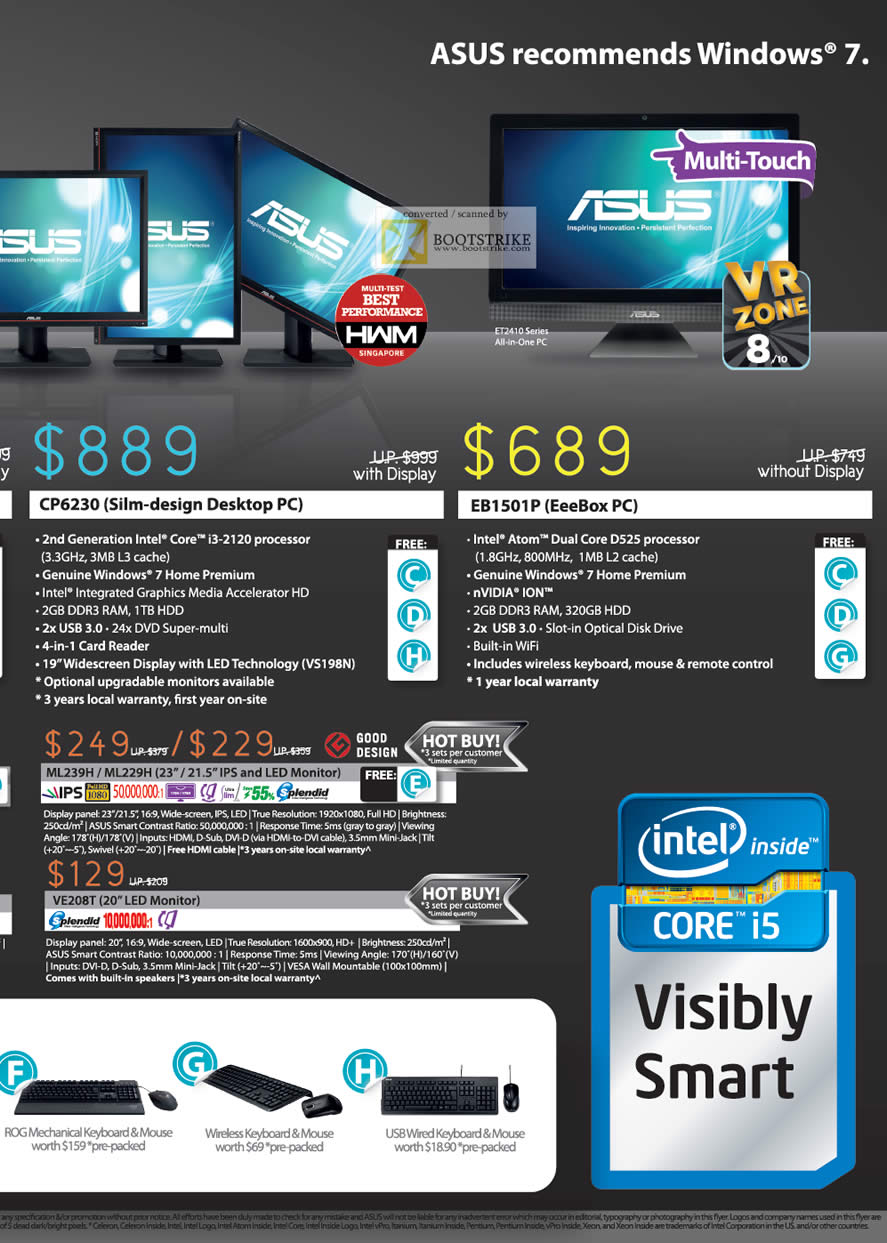 SITEX 2011 price list image brochure of ASUS Desktop PC CP6230, EB1501P, LED Monitor ML239H, ML229H, VE208T