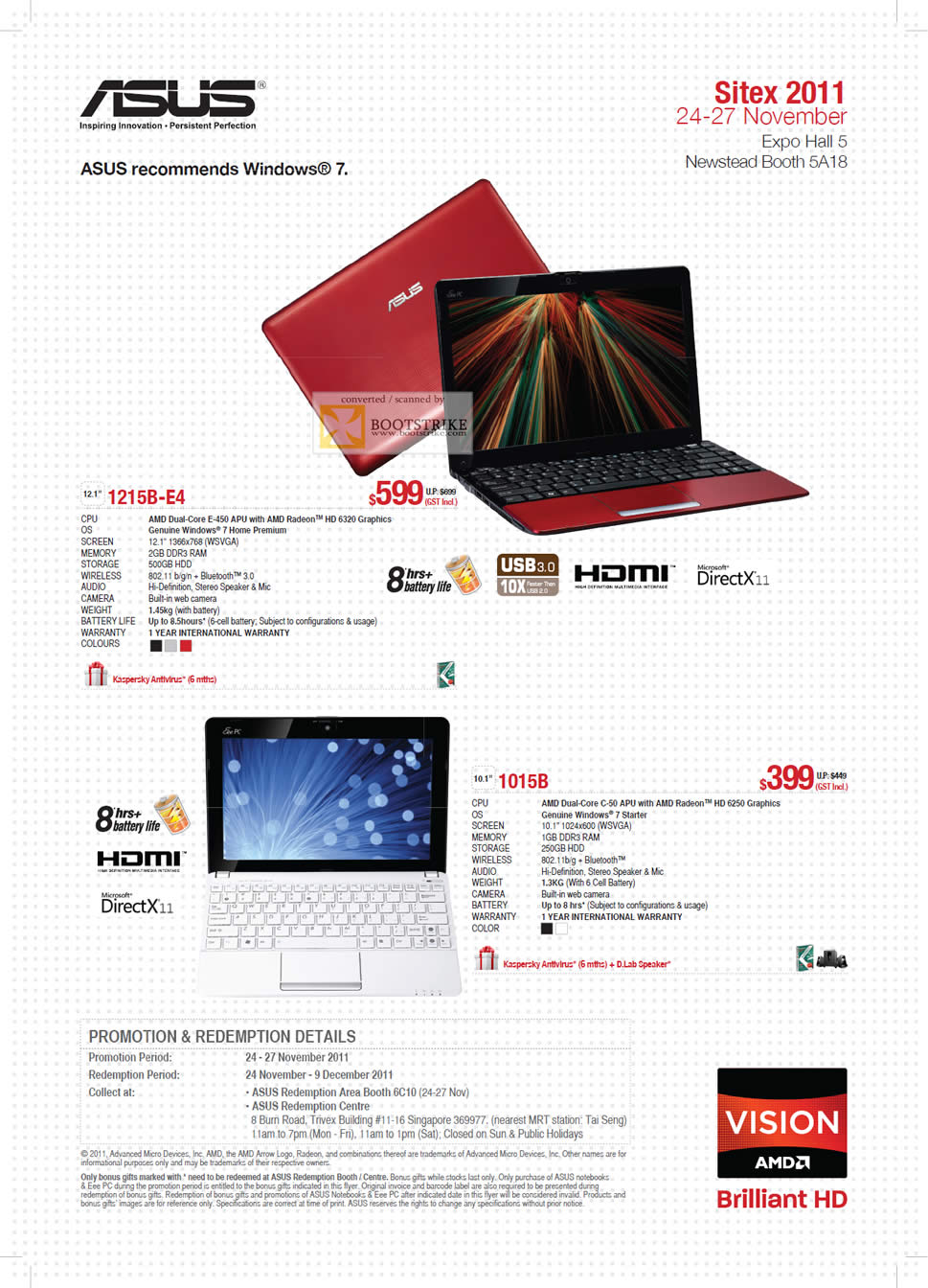 SITEX 2011 price list image brochure of ASUS Notebooks Netbooks 1215B-E4, 1015B