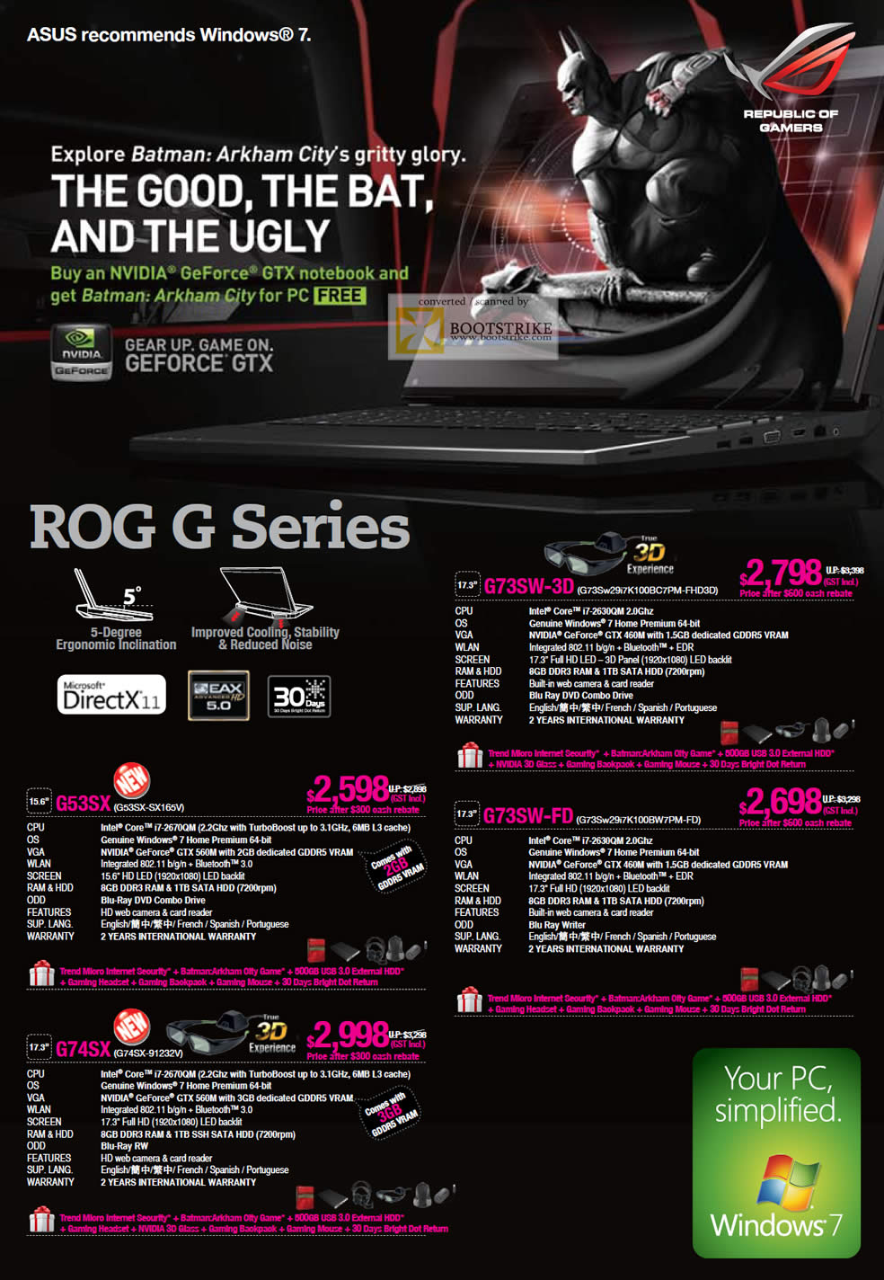 SITEX 2011 price list image brochure of ASUS Notebooks ROG G G73SW-3D G73Sw29i7K100BC7PM-FHD3D, G53SX-SX165V, G73SW-FD G73Sw29i7K100BW7PM-FD, G74SX-91232V