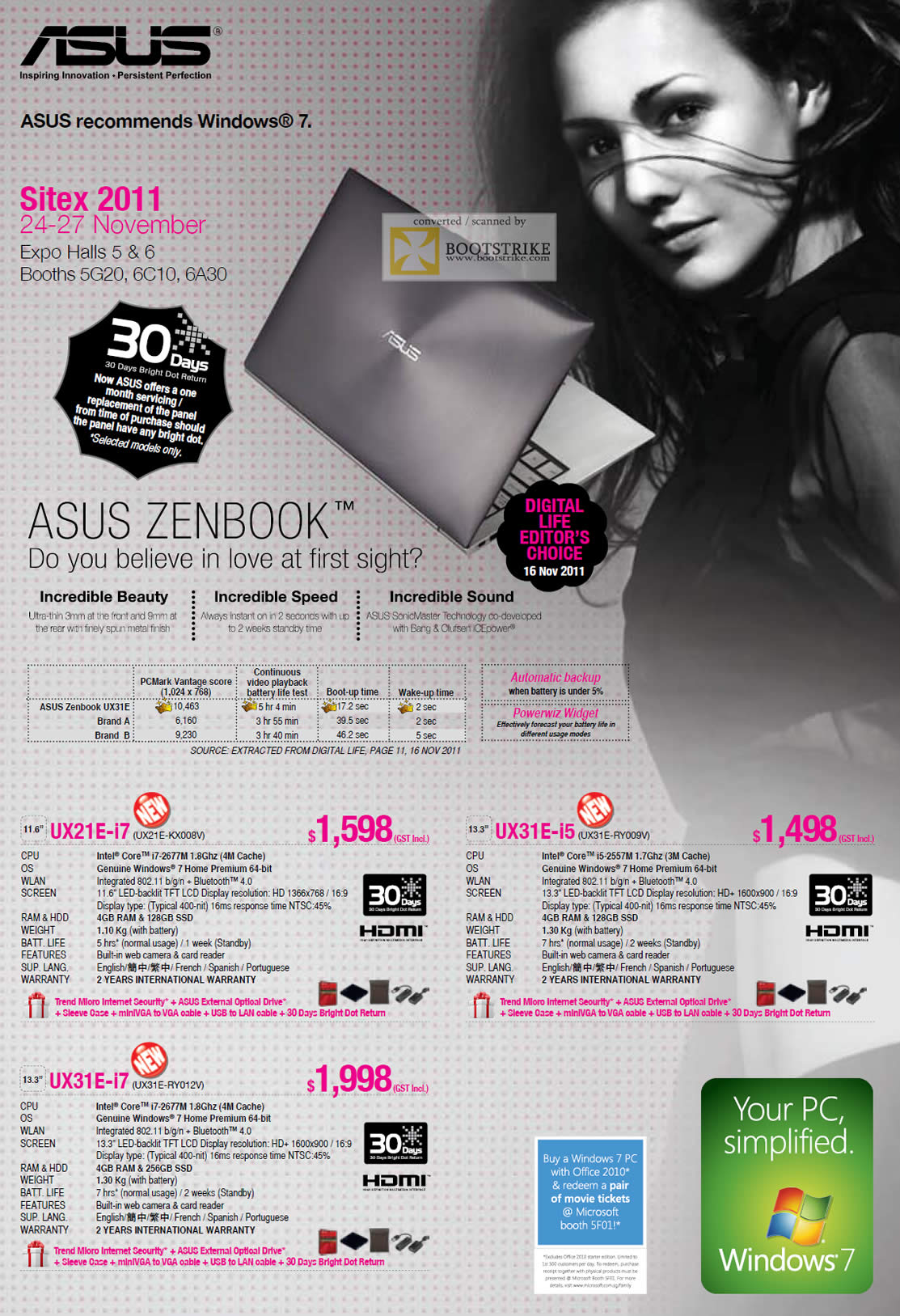 SITEX 2011 price list image brochure of ASUS Notebooks Zenbook UX21E-i7 UX21E-KX008V, UX31E-i5 UX31E-RY009V, UX31E-i7 UX31E-RY012V