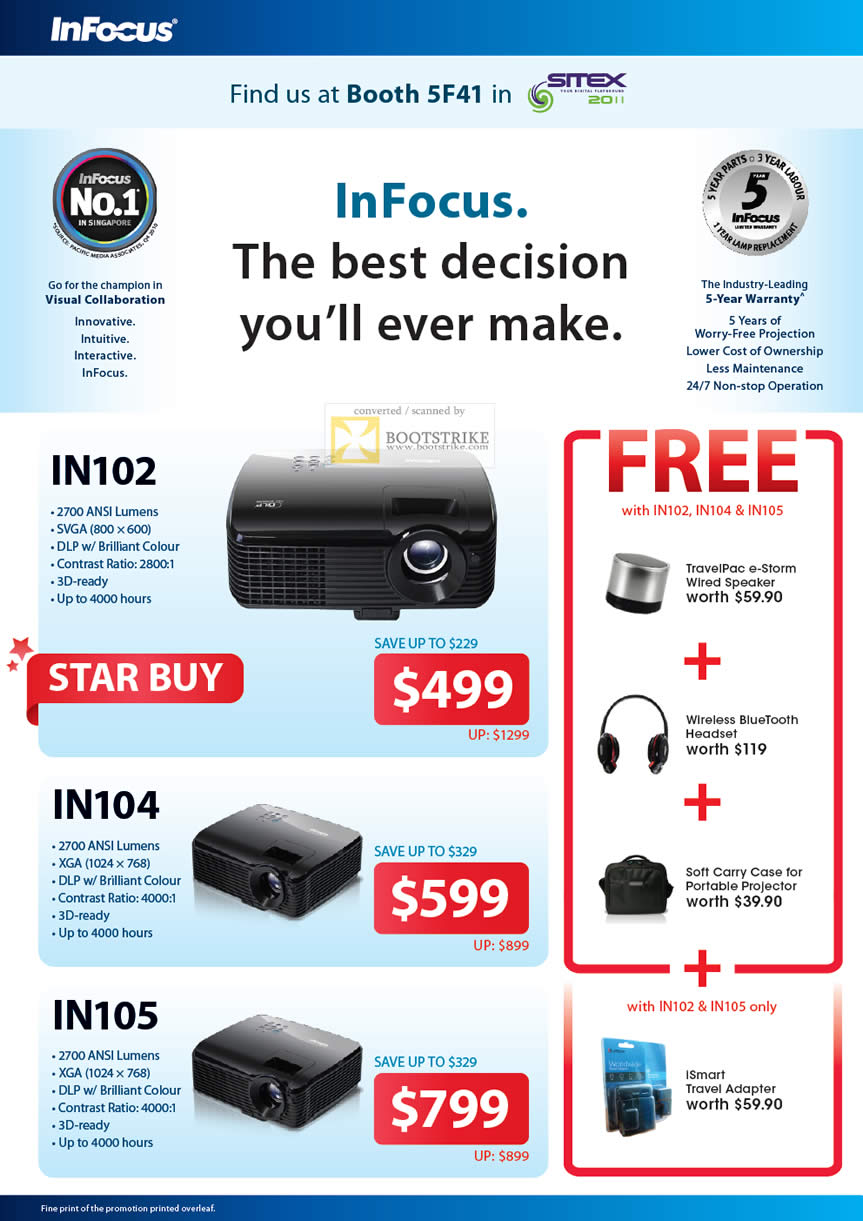 SITEX 2011 price list image brochure of AceCom Infocus Projectors IN102, IN104, IN105