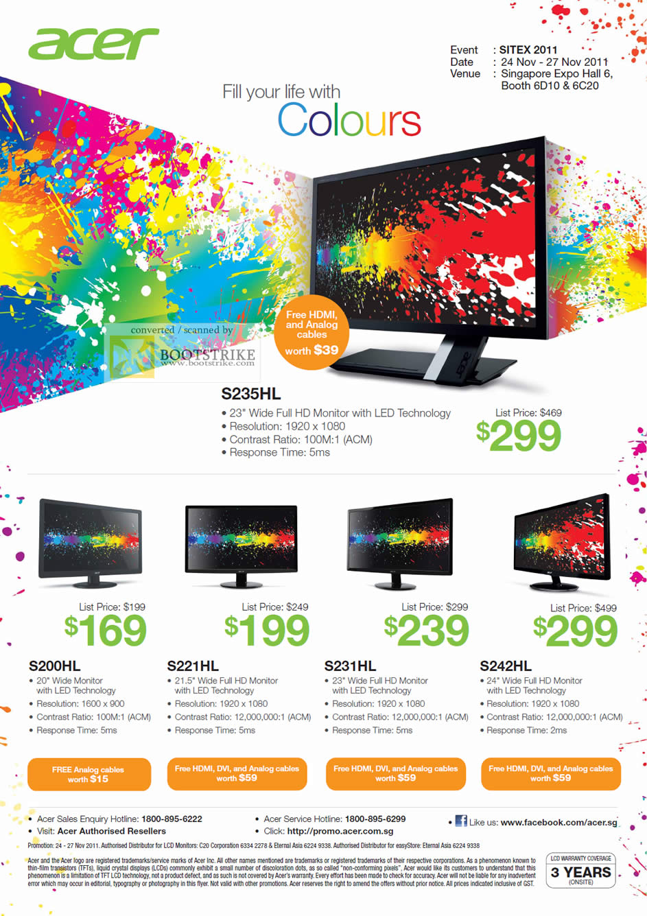 SITEX 2011 price list image brochure of Acer LED Monitors S235HL, S200HL, S221HL, S231HL, S242HL