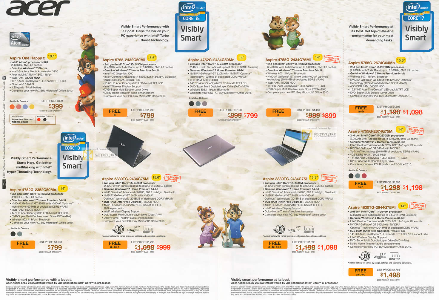 SITEX 2011 price list image brochure of Acer Notebooks Aspire One Happy 2, 5755-2432G50Mi, 4752G-2434G50Mn, 4755G-2434G75Mi, 4752G-2352G50Mn, 5830TG-2434G75Mi, 3830TG-2434G75i, 5755G-2674G64Mni