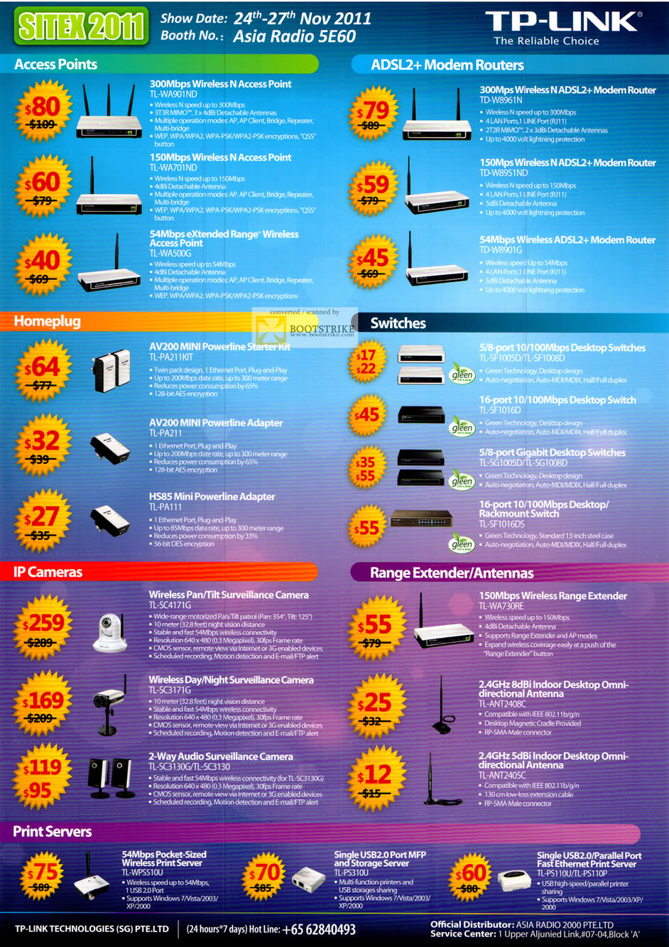 SITEX 2011 price list image brochure of Asia Radio TP-Link Networking Access Points, ADSL2 Modem Routers, Homeplug, Switch, IPCam, Range Extender, Antenna, Print Server