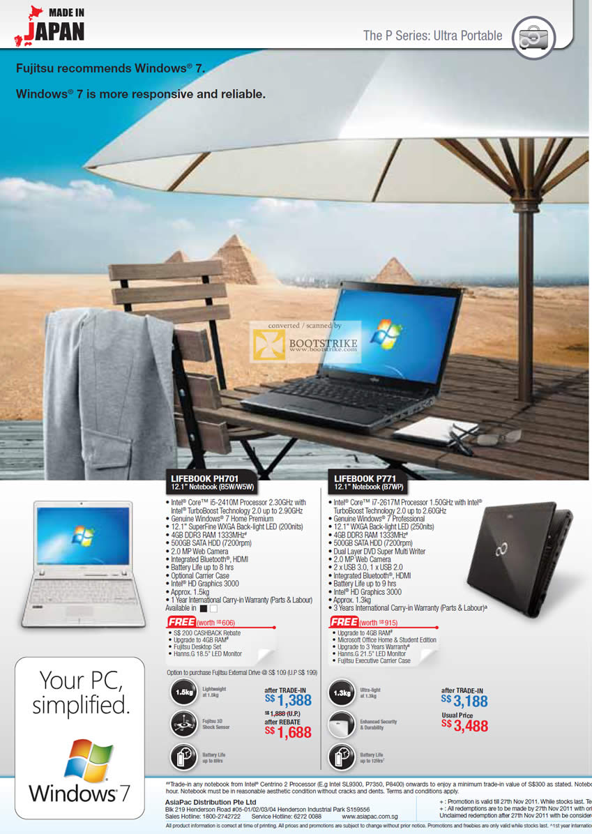 SITEX 2011 price list image brochure of Asiapac Fujitsu Notebooks P Series PH701 B5W, W5W, P771, B7WP