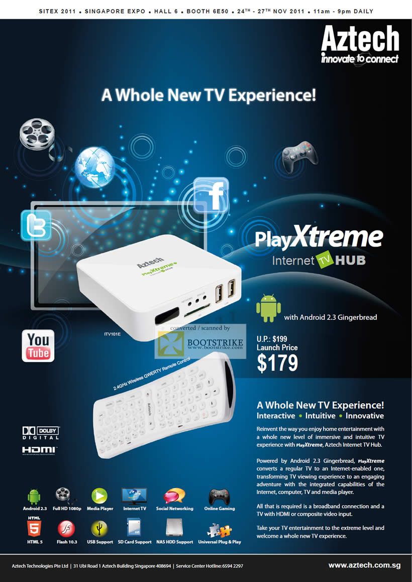 SITEX 2011 price list image brochure of Aztech Playxtreme Internet TV Hub Android, Media Player