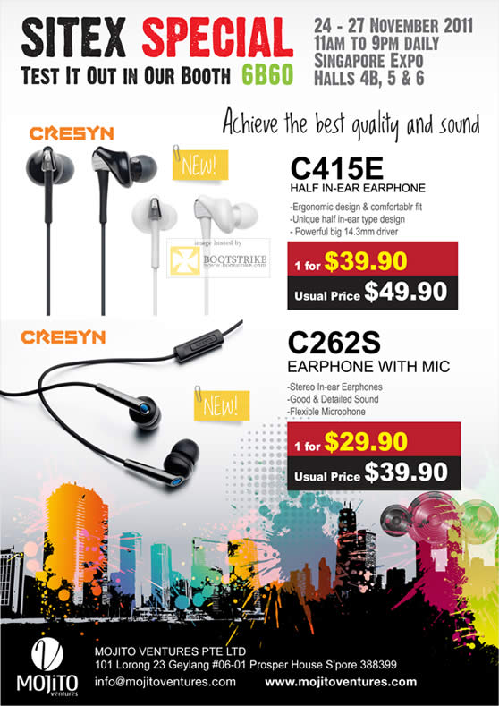 SITEX 2011 price list image brochure of Cresyn Earphones C415E, C262S, Mic