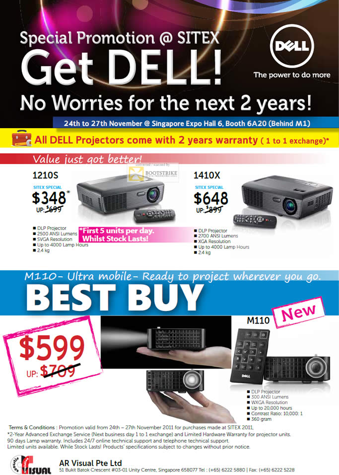 SITEX 2011 price list image brochure of Dell Projectors 1210S, 1410X, M110 Portable