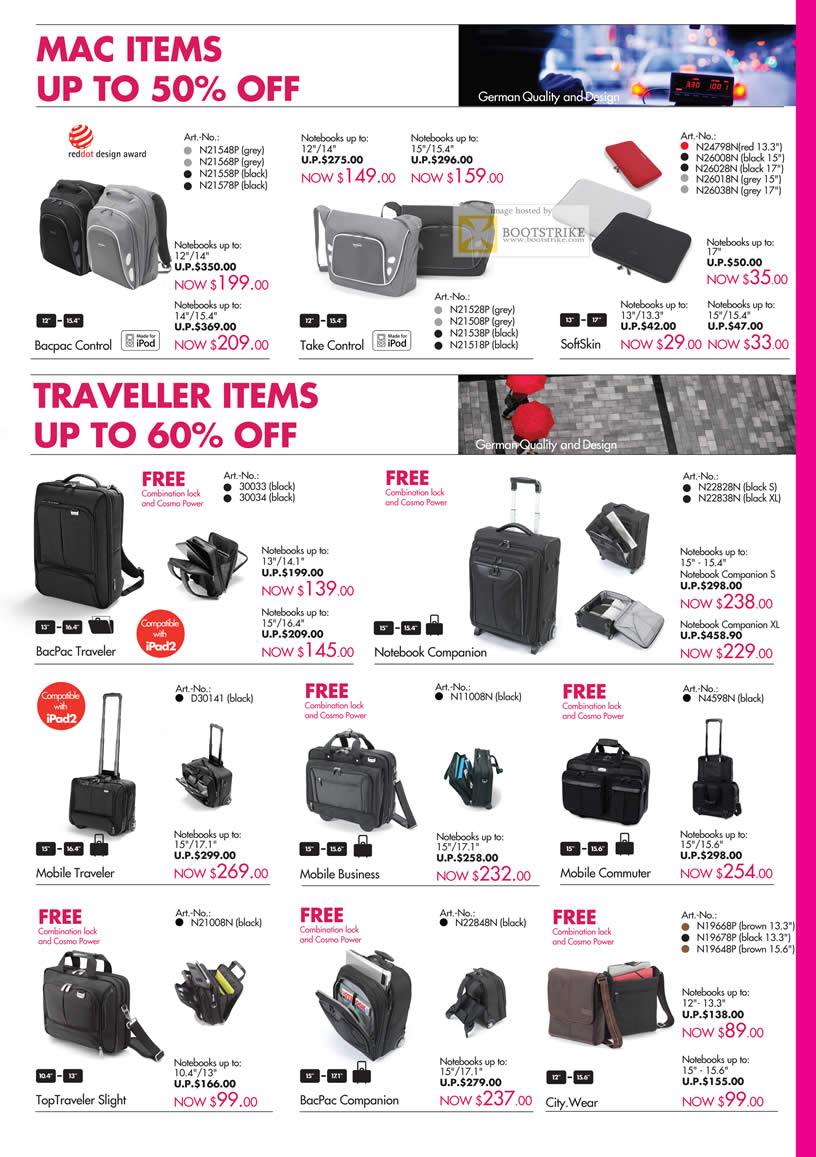 SITEX 2011 price list image brochure of Dicota Bags Bacpac Control, Take Control, SoftSkin, Traveler, Notebook Companion, Mobile Traveler, Commuter, Business, City.Wear, TopTraveler Sight