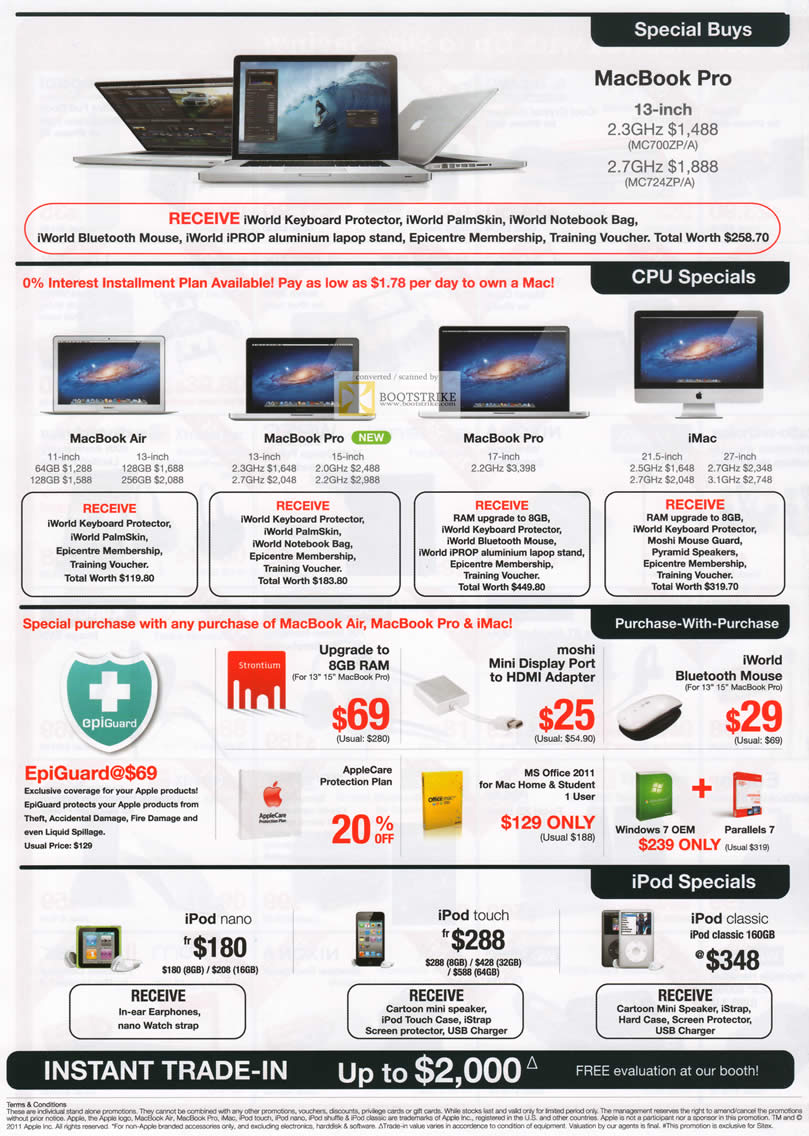 SITEX 2011 price list image brochure of EpiCentre Apple Macbook Pro Notebooks, Macbook Air, Macbook Pro, IMac AIO Desktop PC, EpiGuard, Upgrades, IPod Nano, IPod Touch, IPod Classic