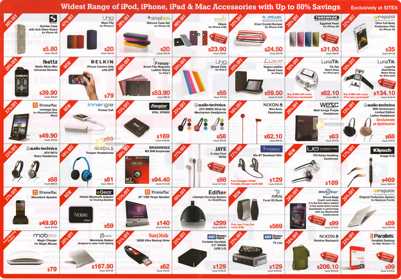 SITEX 2011 price list image brochure of EpiCentre IPod IPhone Mac Accessories, Uniq, Freeze, Nixon, Jayz, XtremeMac, Edifier, Western Digital WD, Klipsch, Audio Technica Headphone, Earphones, LunaTik, Parallels