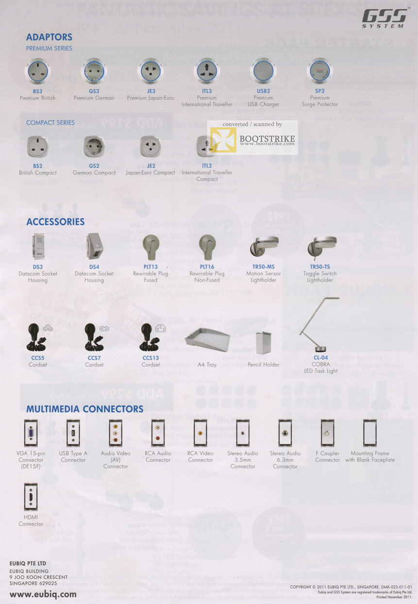 SITEX 2011 price list image brochure of Eubiq Adaptors GSS System Adaptors, Accessories, Multimedia Connectors