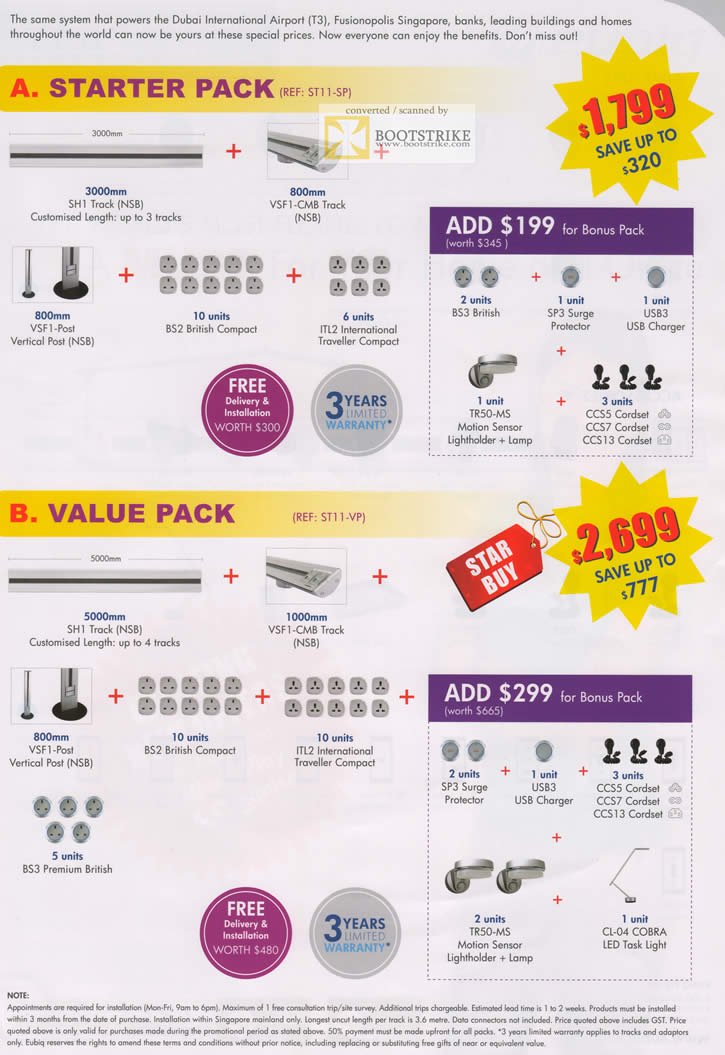 SITEX 2011 price list image brochure of Eubiq Starter Pack, Value Pack, SH1 Track