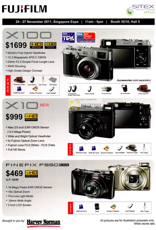 SITEX 2011 price list image brochure of Fujifilm Digital Cameras X100, X10, Finepix F550 EXR