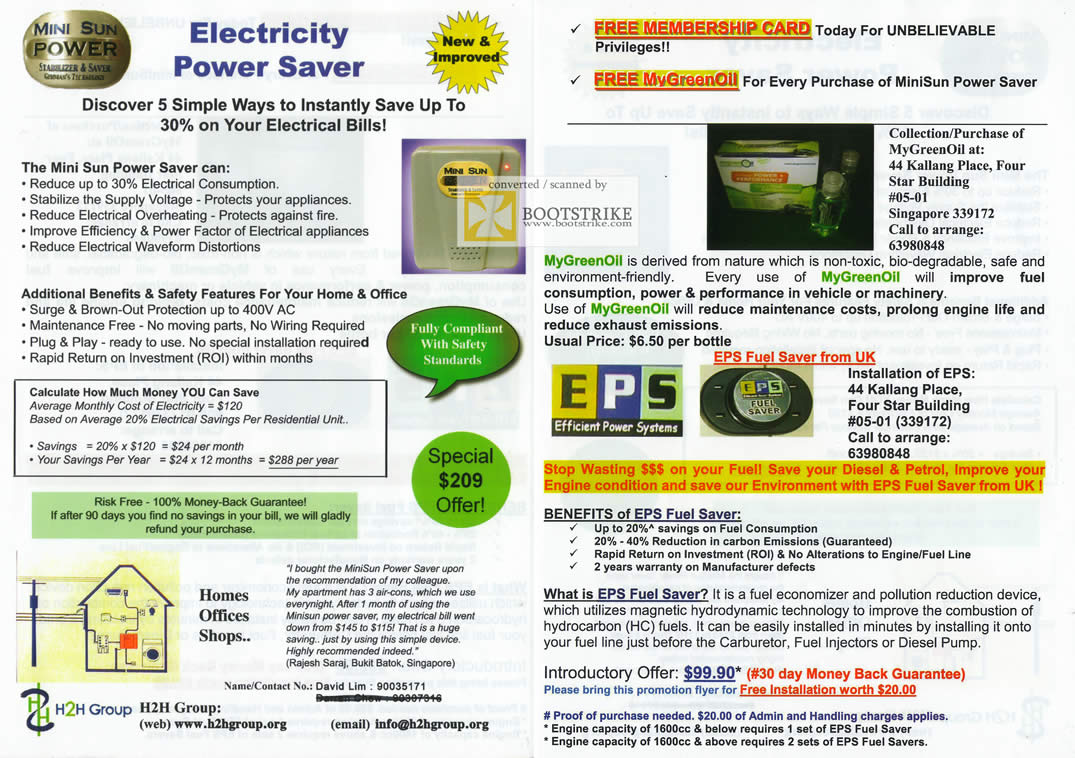 SITEX 2011 price list image brochure of H2H Electricity Power Saver MyGreenOil EPS Fuel Saver