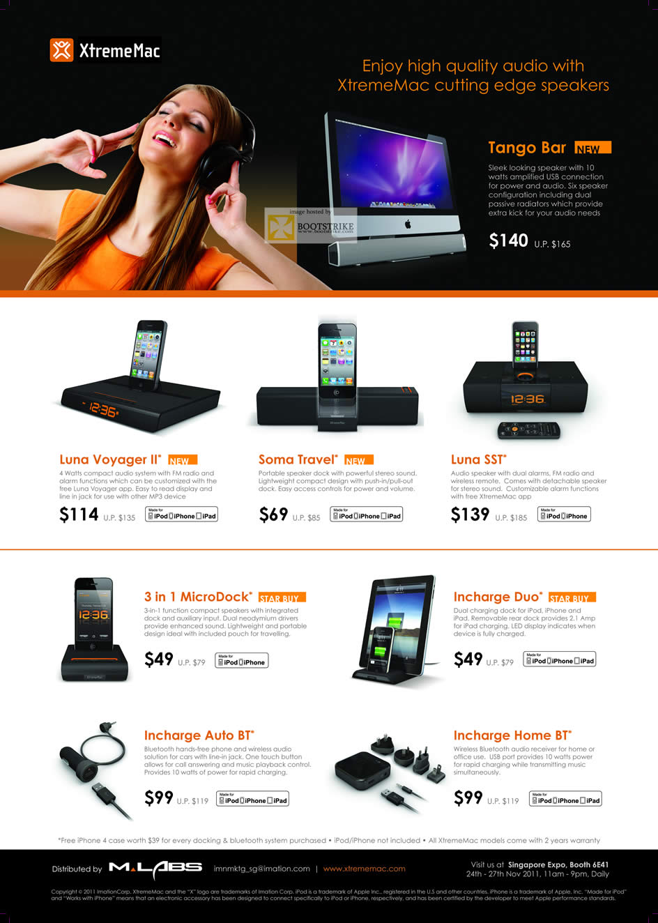 SITEX 2011 price list image brochure of KJC XtremeMac Tango Bar USB Speaker, Luna Voyager II, Soma Travel, Luna SST, Incharge Duo, Auto BT, Home BT